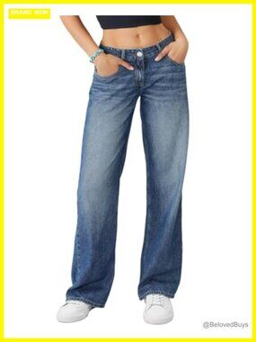 Low-Rise Baggy Jeans High Stretchy Wide Leg Boyfriend Y2K Trendy Denim Pants